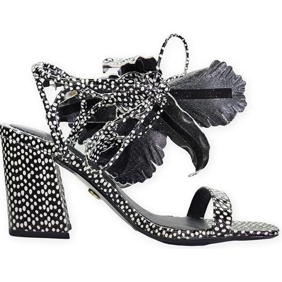 Anthropologie Cecelia New York Hibiscus Heels Leather Flower Polka Dot Floral - Picture 4 of 11